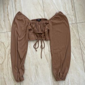 Brown taupe bell sleeve crop top